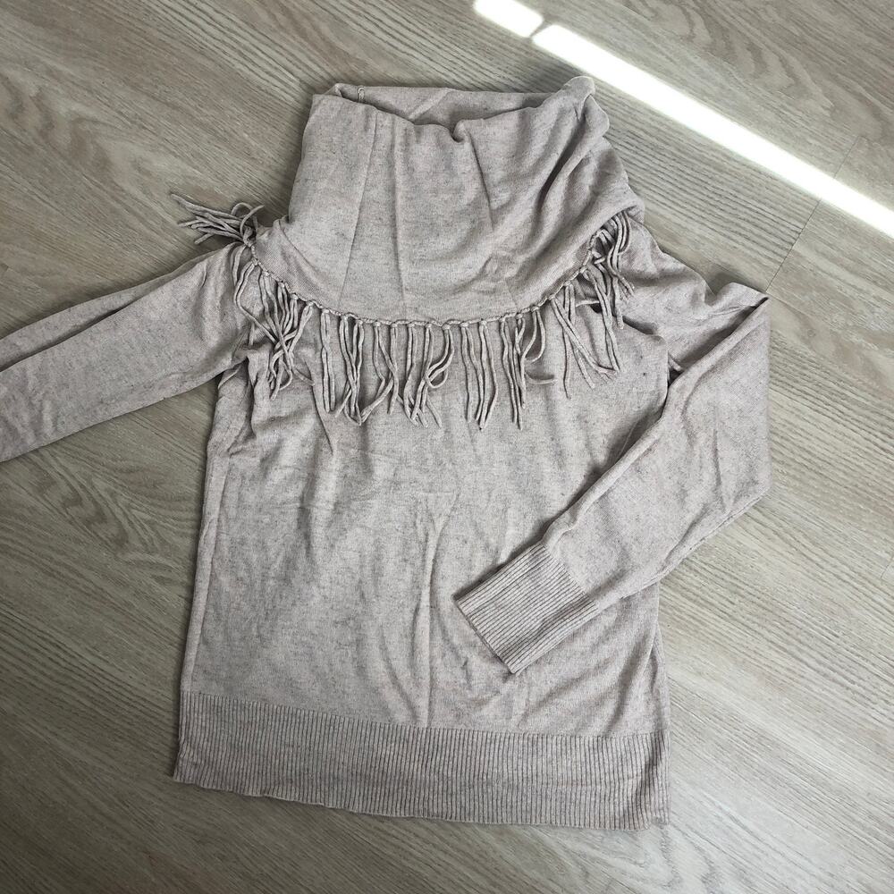 Chelsea & Theodore wool blend beige tan fringe turtleneck light sweater large